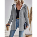 Womens Solid Color Hooded Zip Sweatshirt Casual Loose Fit Jacket